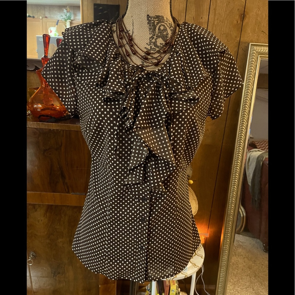 Vintage Fred David Brown and white polkadot button down blouse